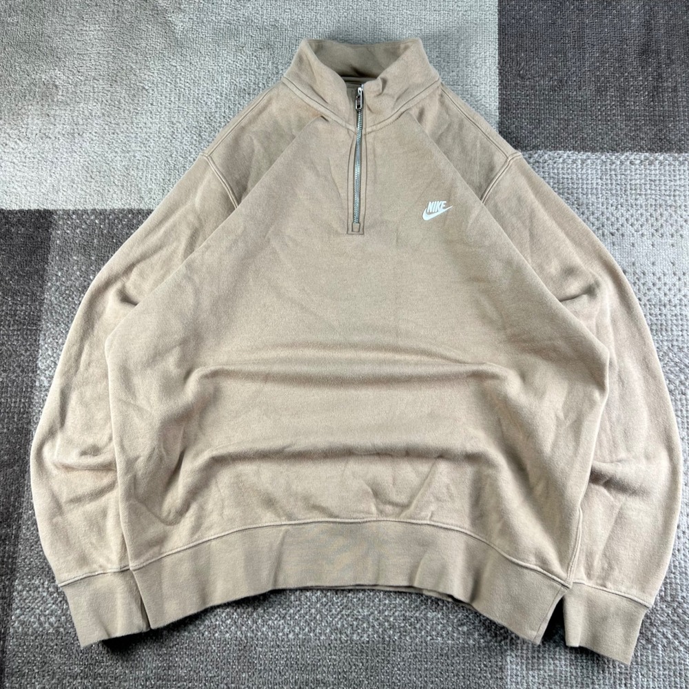 Nike Mens XL Tan Quarter Zip Fleece Sweatshirt FN3864-297 Khaki Pullover